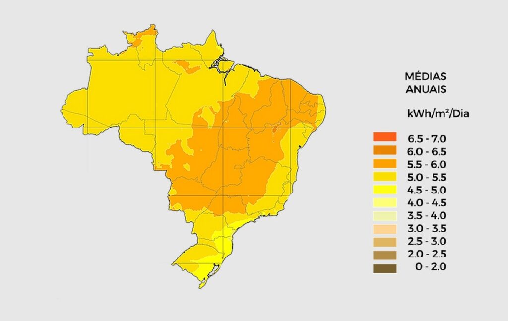 Mapa de radiação solar do brasil. Informativa para validar se o estado é bom para implemetação